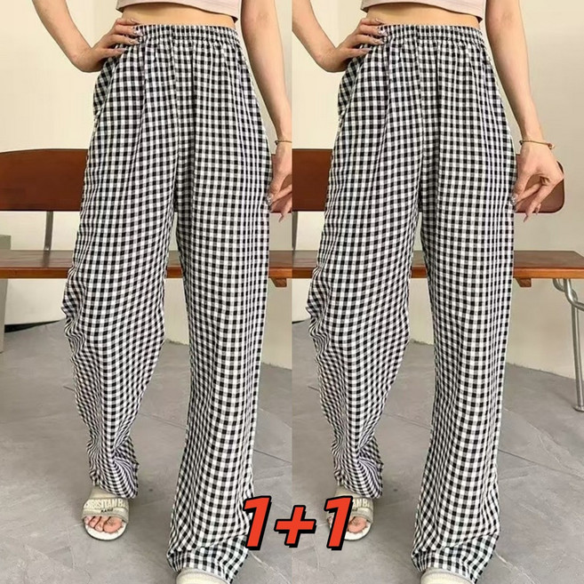 빅사이즈 [1+1] 9부 체크 패턴 파자마 바지 세트