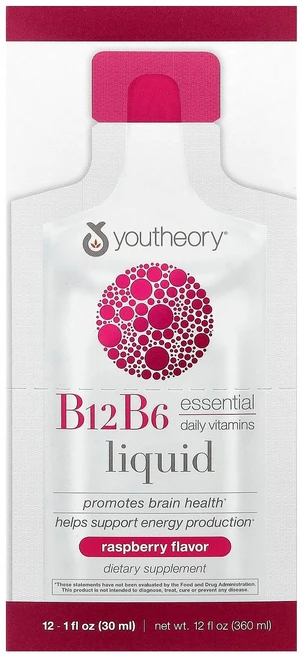 Youtheory B12 B6 액상 휴대용 라즈베리 12팩 각 30ml(1fl oz) Youtheory (유씨어리) - 쿠팡