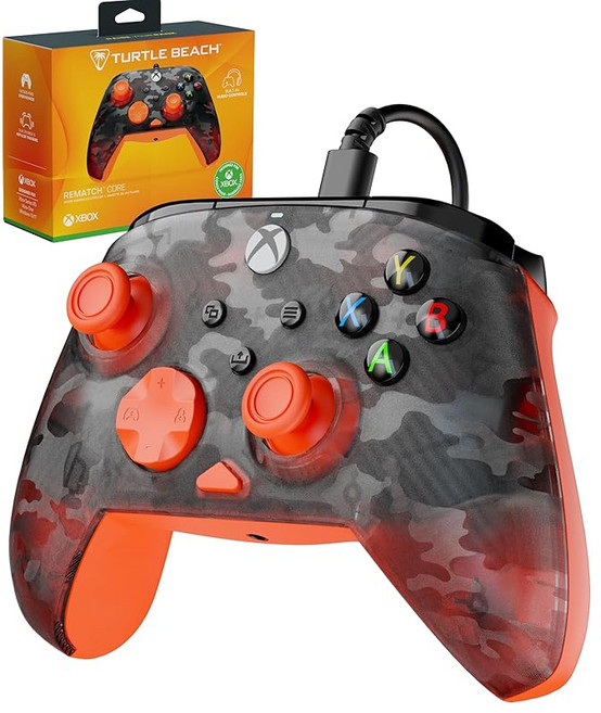 Amazon.co.jp 한정 터틀 비치 컨트롤러 Rematch Core 고스트 카모 블랙 오렌지 유선 USB Xbox 공인 PC/Xbox Series X|S 지원 채팅 믹스 마이