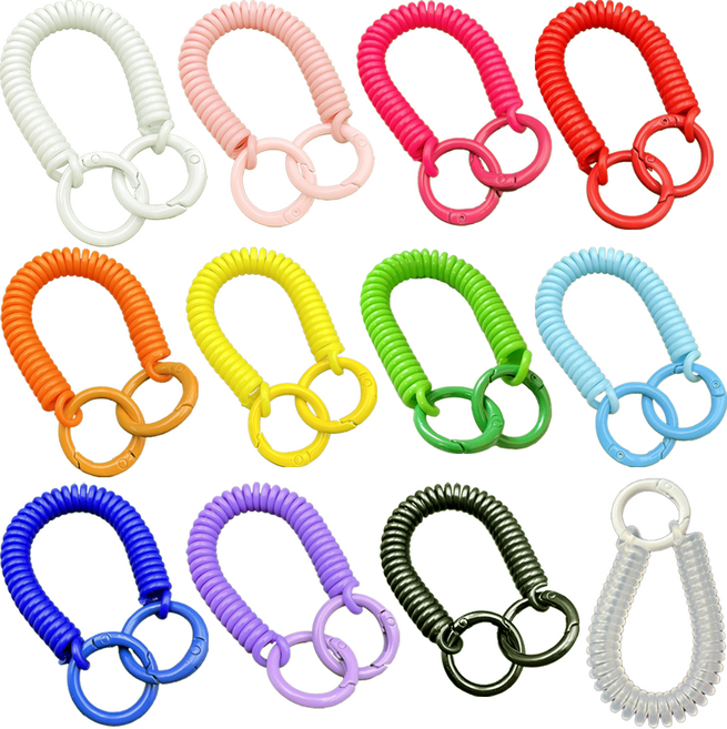 컬러 스프링줄 스트랩 안전고리 도난 분실방지 키링, 혼합, 12개