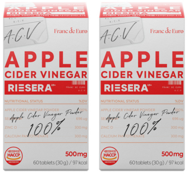 리쎄라 100% 애사비 애플 사이다 비니거 사과 초모 식초, 2개, 60정
