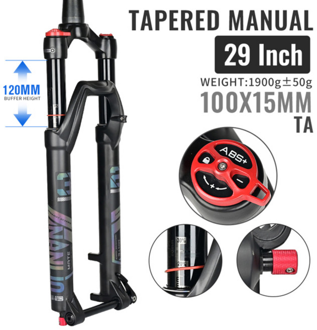 NANLIO X7 자전거 서스펜션 에어 포크 리바운드 조정 2627.529 인치 스트레이트테이퍼 RLLO MTB 자전거 포크 120 140MM 여행, [10] 29 100x15MM Manual, 1개