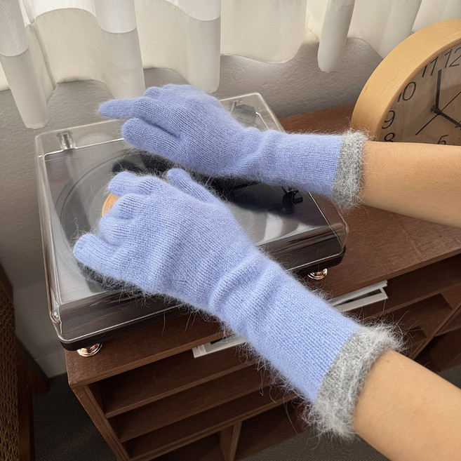 스마트폰 터치 홀 구멍 앙고라 남녀 공용 겨울 방한 보온 롱 장갑