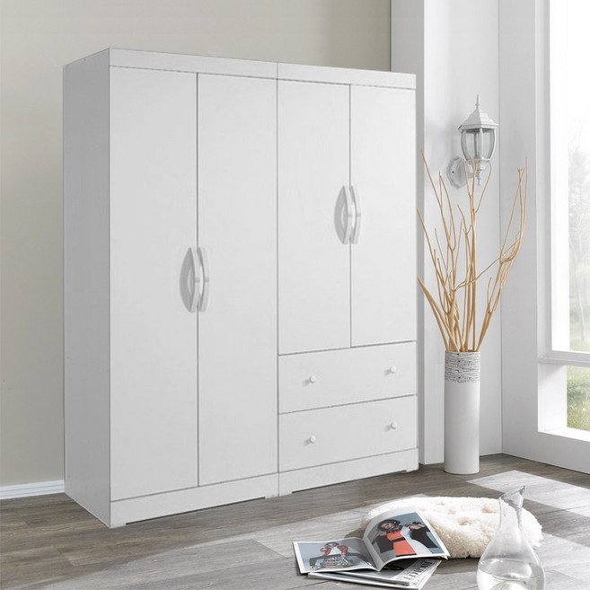 솜씨방가구 심플 1600 장롱세트(긴문장+투서랍장), 화이트