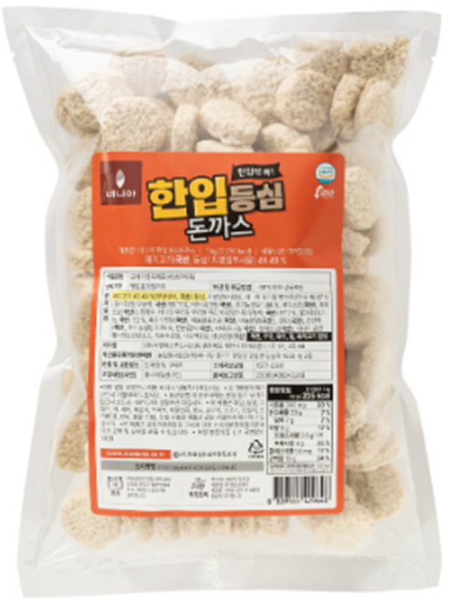 네니아 한입 등심돈까스 (냉동) 돈가스 저녁반찬, 1개, 1kg