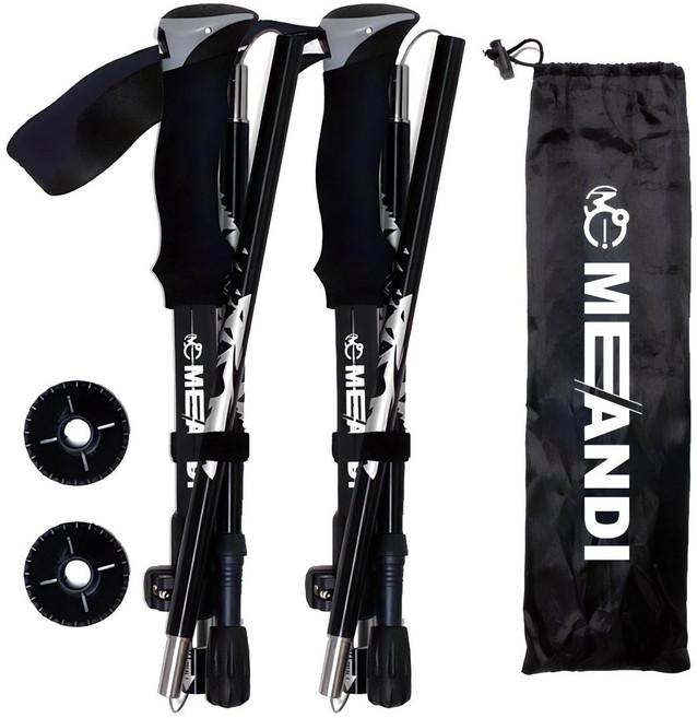 미앤아이 두랄루민 초경량 5단 등산스틱 + 가방, 블랙, 2개