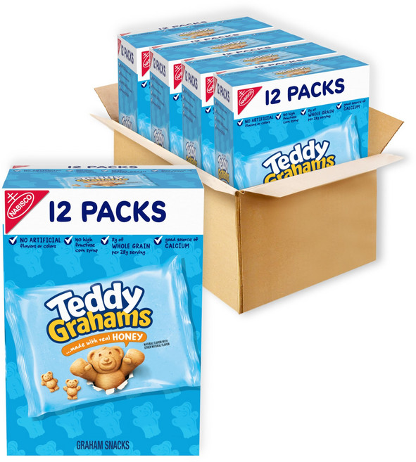 테디 그레이엄 허니 그레이엄 스낵 총 48개 스낵 팩 (4박스 Teddy Grahams Honey Graham Snacks 48 Total Snack Packs (4 Boxes, 2kg, 1개