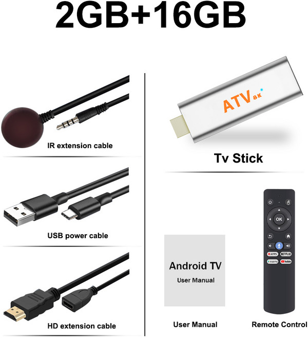 스마트 TV 스틱 안드로이드 14 TV Q15 ATV 8K 2.4G 5G 듀얼 WiFi BT 셋톱 박스 HDR10 음성 원격 TV 박스 A, 03 2G 16G Voice Remote, 1개