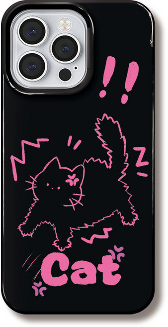 시선레드 아이폰10종 블랙핑크 털세운 고양이 카툭튀 슬림 케이스