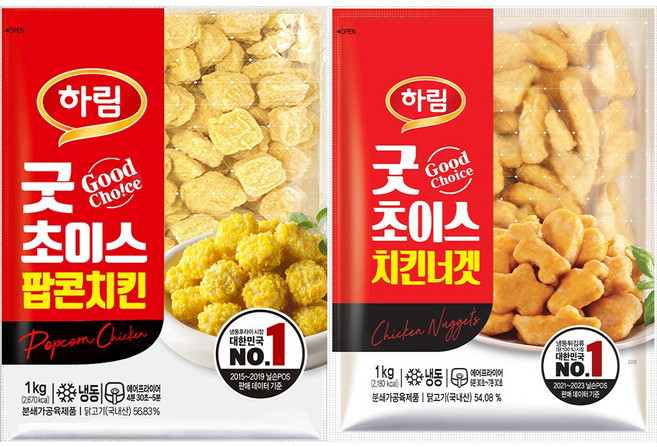 하림 프로라인 치킨너겟+팝콘치킨, 1kg, 2개