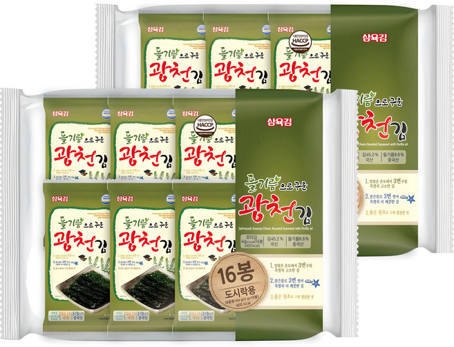 삼육김 들기름으로 구운 광천김 도시락김 16p, 4g, 32개