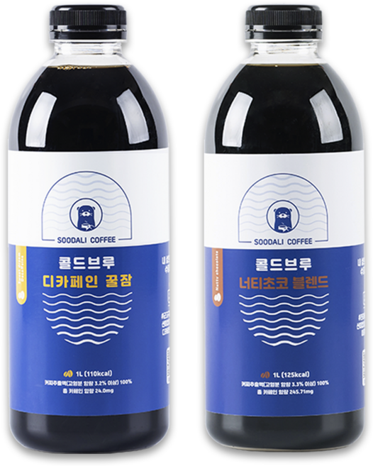 수달리커피 고소한 너티초코 + 디카페인 꿀잠 콜드브루 더치커피 원액 대용량 1000ml, 1개, 2개입, 1L