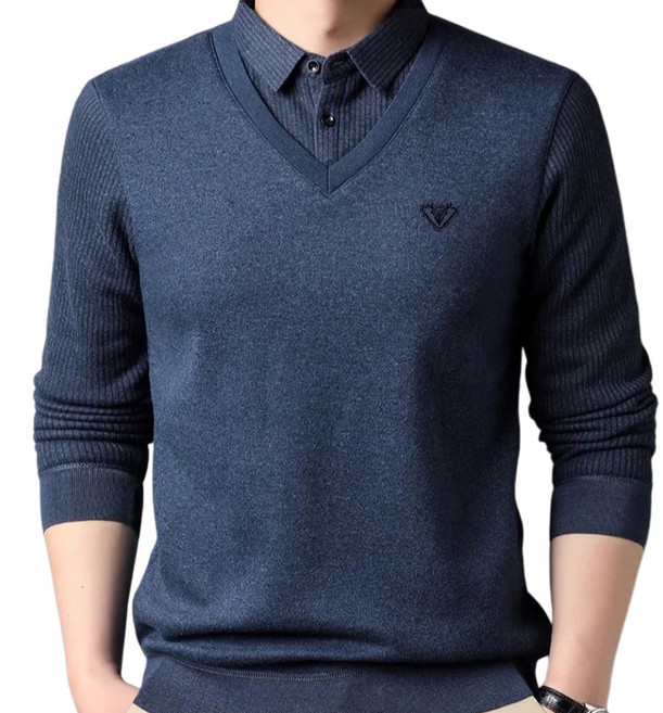 AOKOWN 남성 페이크 레이어링 셔츠 긴팔 캐주얼 긴팔티