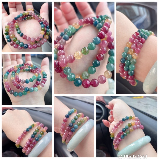 彩虹碧璽多圈手串 圓珠設計 珠徑約5.1mm