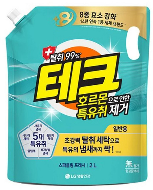 테크 호르몬 특유취 제거 액체세제 일반 리필 2L X 5개 .