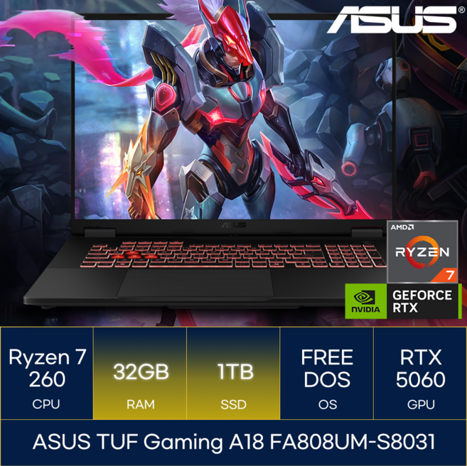 ASUS TUF Gaming A18 FA808UM-S8031, Free DOS, 32GB, 1TB, 예거 그레이