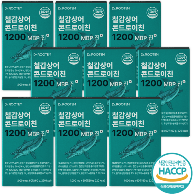 닥터루템 철갑상어 콘드로이친 1200 MBP 진 글루코사민 글로코사민 미국산 상어연골분말 관절영양제 뼈건강 어골칼슘, 9개, 60정