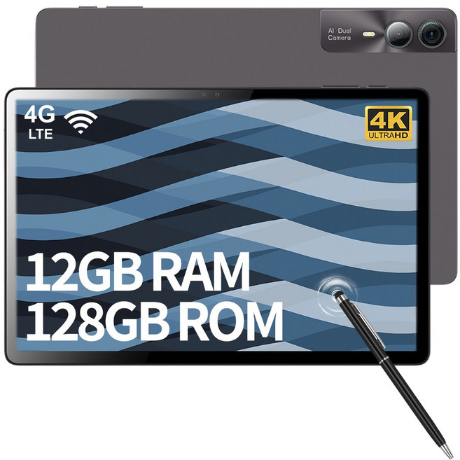 11인치 LTE 태블릿PC 안드로이드14 12GB RAM 128GB WiFi 지원 12000mAh 대용량 배터리 학습용 인강용 영상 시청 키보드 터치펜 포함, Wi-Fi+Cellular, 클래식 그레이