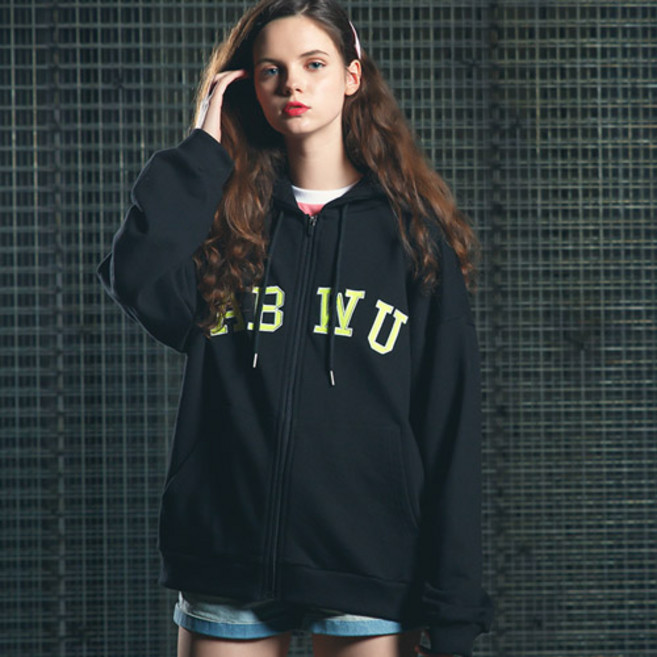 핍스 PEEPS ABWU hood zip up(black)_후리스 후드집업