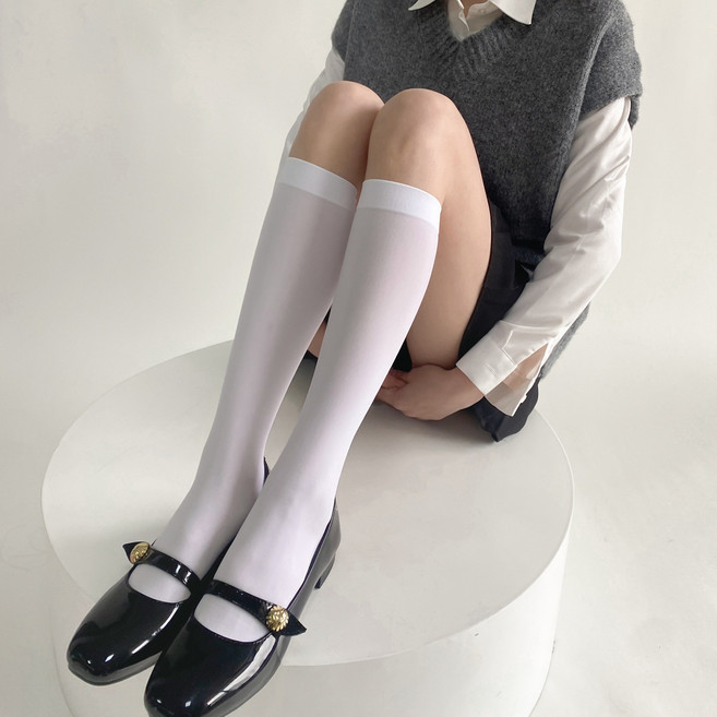 y2k 여성 컬러 시스루 니삭스 무지 탄력 슬림핏 스타킹 쫀쫀 양말 삭스 봄 여름 패션 코디 세트 하이삭스 11color