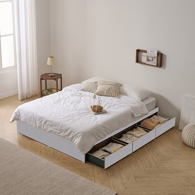 파로마 이즈 카이 헤드리스 수납 침대+본넬매트 포함, 화이트