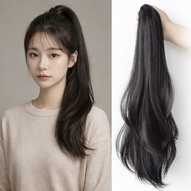 에쎄치 집게형 포니테일 가발 35cm, 1개, 내츄럴 블랙