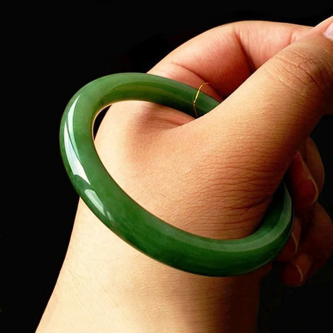 천연 옥팔찌 여성용 내추럴 라운드 팔찌 녹색 얇은, green_61-62mm, 1개