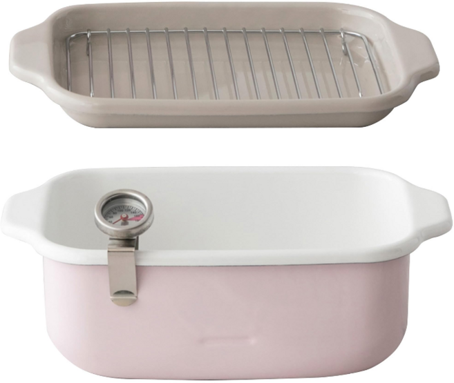 후지호로 Fujihoro 가정용 인덕션 호환 사각형 튀김 냄비 핑크 600ml, 1개