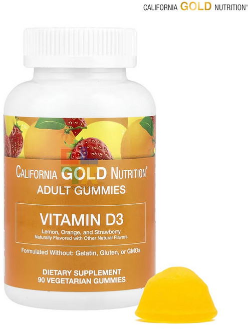 캘리포니아골드뉴트리션 비타민D3 젤리 레몬 오렌지 딸기 맛 2000 IU 90 구미, 1개, 90정