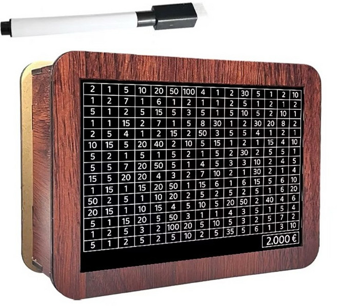 木質數字存錢筒 目標儲蓄計畫箱 可重複使用 硬幣紙鈔兩用 DIY組裝 贈可擦筆, 1個, 木質存錢筒( 2千元 )贈可擦筆
