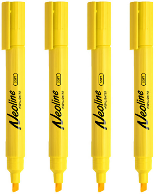 동아 네오라인 형광펜 단색(사각닙), 소프트-레몬, 4개