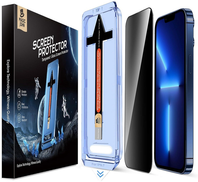 MAGIC JOHN 매직존 아이폰적용 사생활보호 프라이버시 휴대폰 액정필름 지문방지 먼지제거 풀커버+부착키트 2매입, 1세트