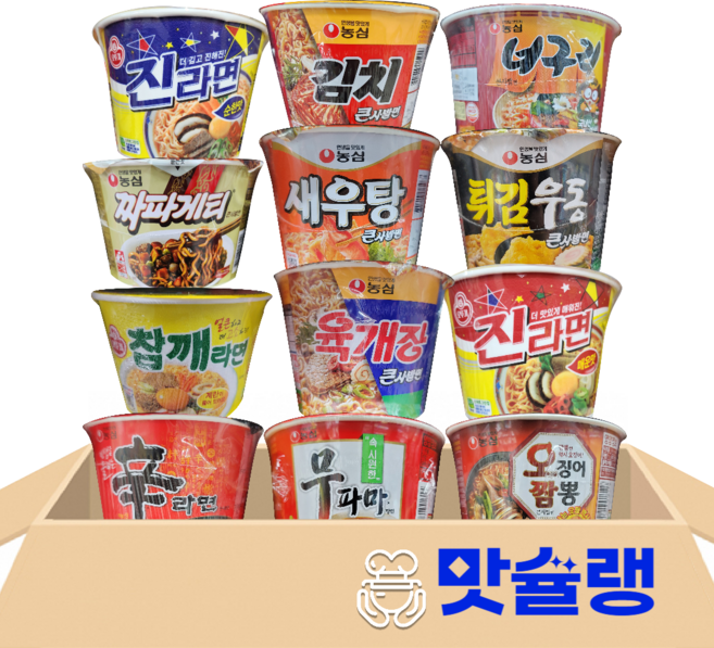 컵라면 큰컵 12종 (신라면+육개장+김치+무파마+새우탕+오징어짬뽕+튀김우동+짜파게티+너구리+진라면매운맛+진라면순한맛+참깨라면), 1세트