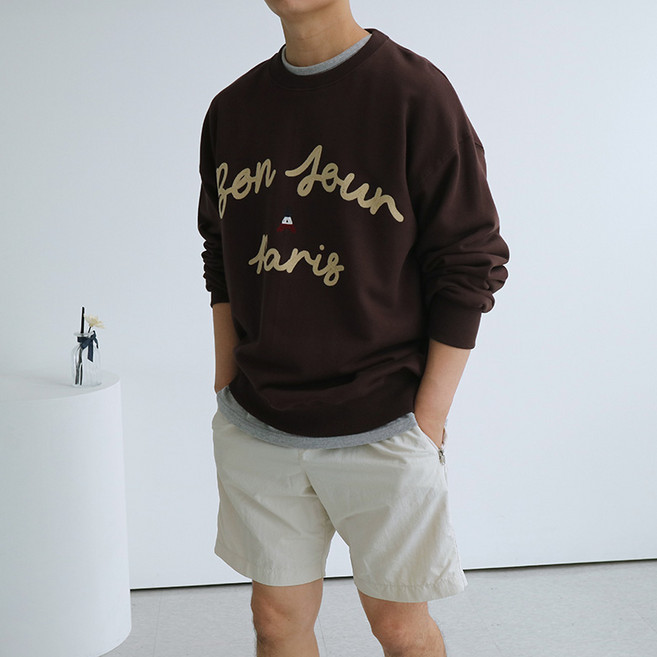 [맨즈북] 에펠탑 남자 파리스 맨투맨 패치 자수 스웻셔츠 오버핏