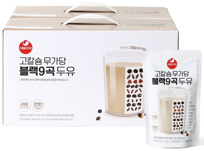 서울우유 고칼슘 무가당 블랙9곡 두유 190mlX40팩, 190ml, 40개