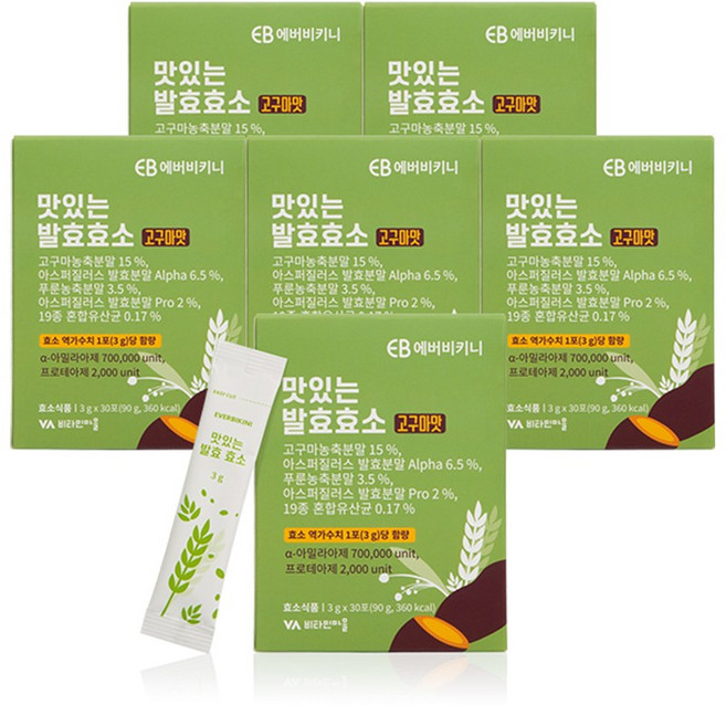 에버비키니 맛있는 발효 효소 고구마맛 30포 소화효소 아밀라아제, 180개, 3g