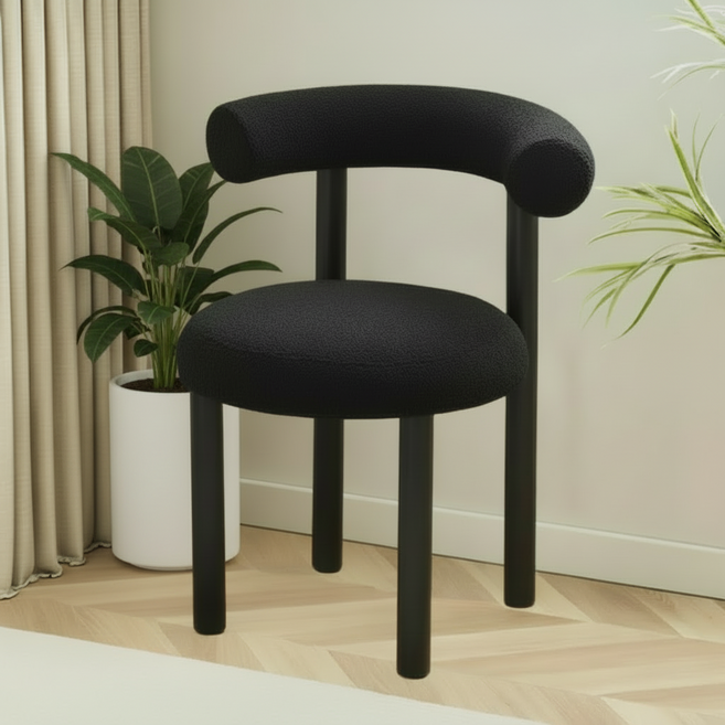 명신 키키 침실 등받이 의자 1인용 심플 디자인 화장대 의자, 블랙, 1개