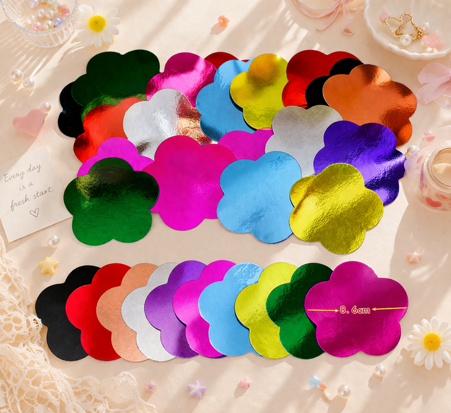 트윈은 두꺼운 유광 반짝이 도형 모양 색종이 공예 카드지 DIY 꾸미기 테이프 풀 포함, 1팩, 꽃