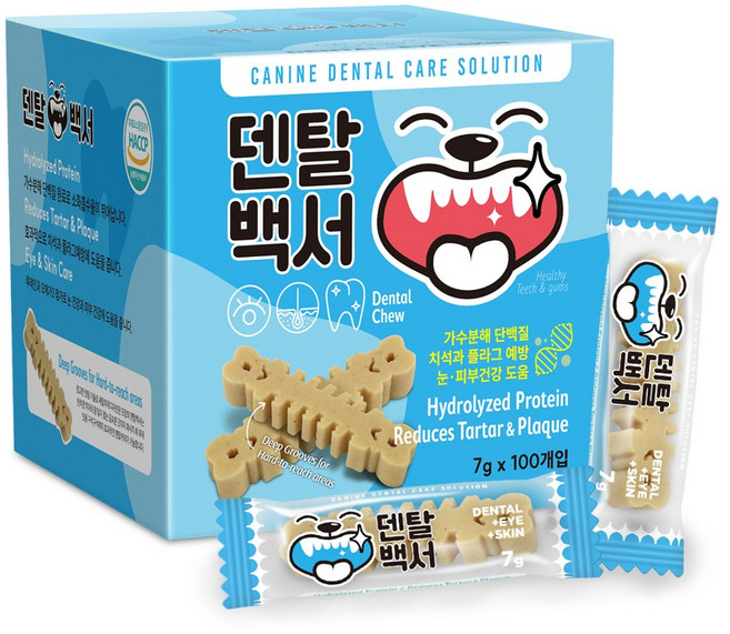 덴탈백서 가수분해 강아지 덴탈 기능성껌, 7g, 100개, 블루(눈+피부)[S]