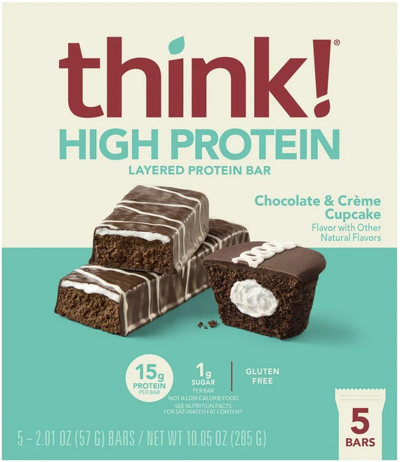 띵크 하이 프로틴 레이어드 바 초콜릿 & 크림 컵케이크 5개입, 1개, 285g - 쿠팡