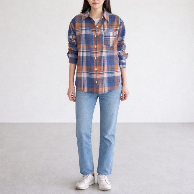 루클로 여성 오버핏 긴팔 체크 셔츠 남방 데일리