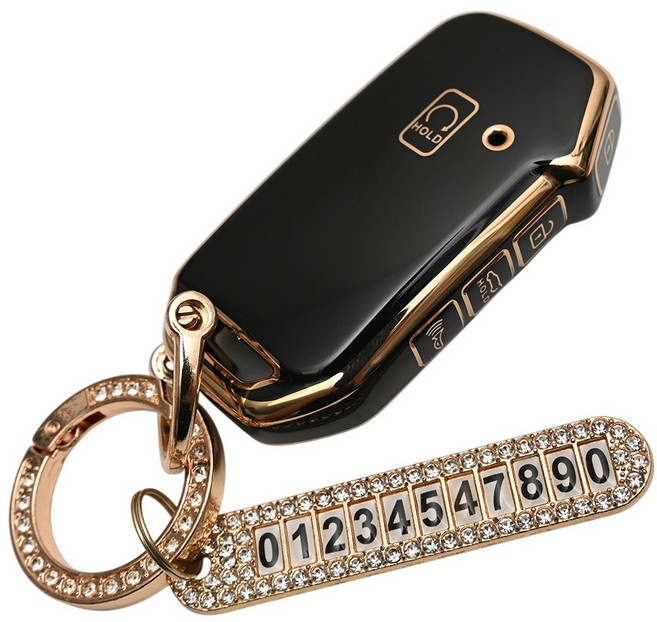 기아 스포티지 K5 K3 K7 카니발 쏘렌토 EV7 호환 TPU 스마트키 차키케이스 키홀더 번호판 큐빅 키링, 5버튼 TA25_KH03, 블랙