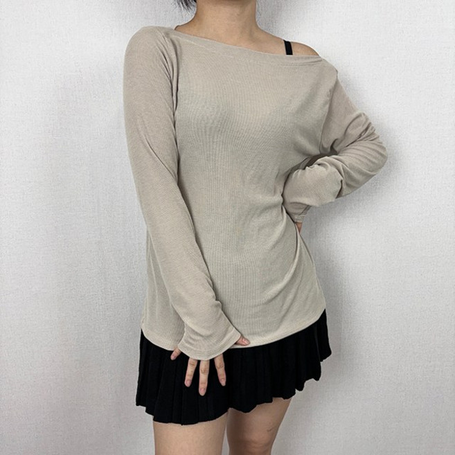 [~99 3XL 루즈핏/여리여리-]언발 오프숄더 고퀄 빅사이즈 날씬핏 오버핏 넉넉핏 데일리 여리핏 면 면티 이너티 간절기 긴팔티 스판 쫀쫀 꾸안꾸 언발 긴팔티[407]