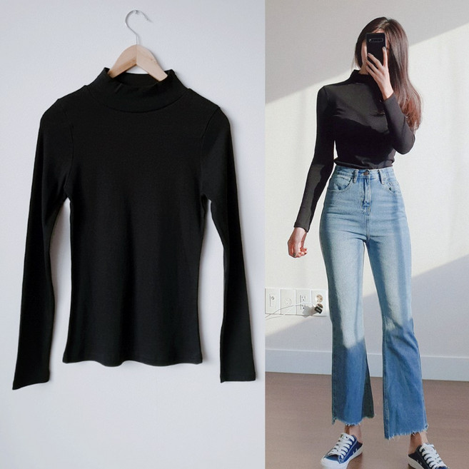 나날샵 반폴라티)코튼티 쫀쫀티 쫄티 글램티 목폴라 반폴라 터틀넥 스판티 여성티 정장티 여성의류