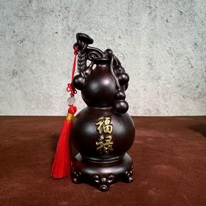 福祿如意葫蘆木雕擺件, 黑檀精雕 福祿葫蘆 單個