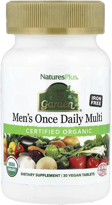 단백질 비타민 철분 마그내슘 칼슘 NaturesPlus Source of Life Garden® 하루에 1회 제공되는 유기농 남성용 종합비타민 철분 무함유 비건 정제 30정 고루고, NaturesPlusSourceofLifeGarden하, 1개 - 쿠팡
