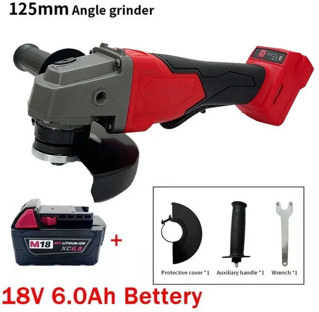 밀워키 밀워키 125mm 고출력 브러시리스 앵글 그라인더 전기 무선 연마 가변 속도 절단 전동 공구, 05 1battery and tool
