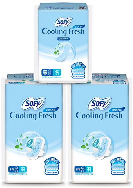 쏘피 쿨링프레쉬 생리대 날개형 중형 32P x 2팩 + 라이너40P x1개, 1개