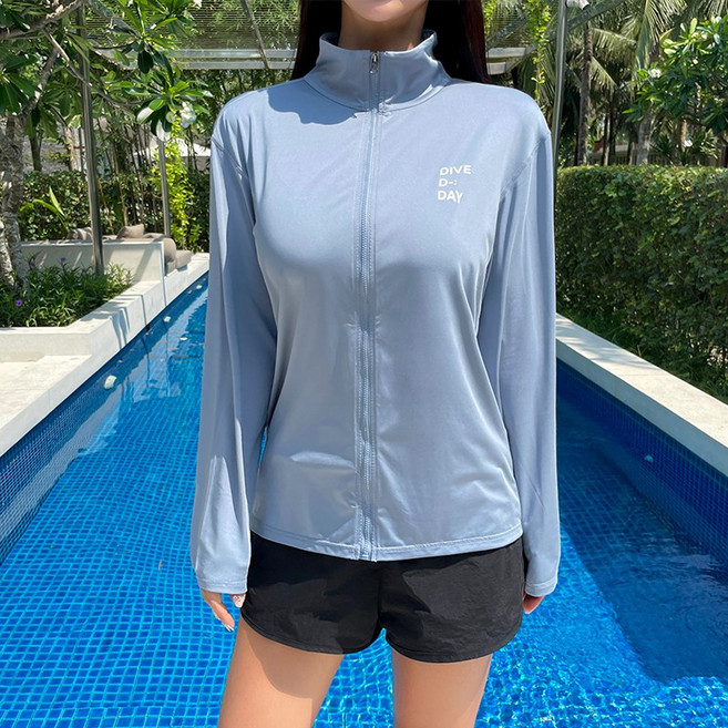 여성 래쉬가드 수영복 긴팔 집업 루즈핏 상의 SW19809F, 블랙/L[100]