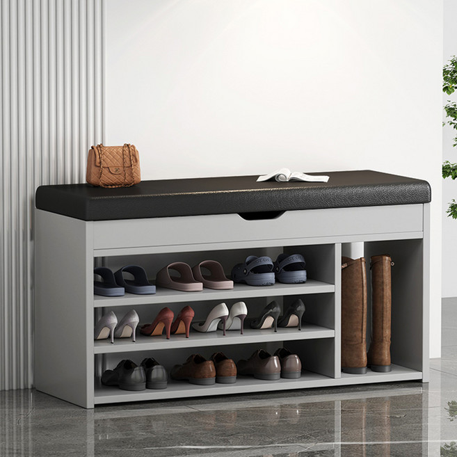 홈컴 신발장 벤치 현관의자 신발 정리 수납장, 3단, 그레이